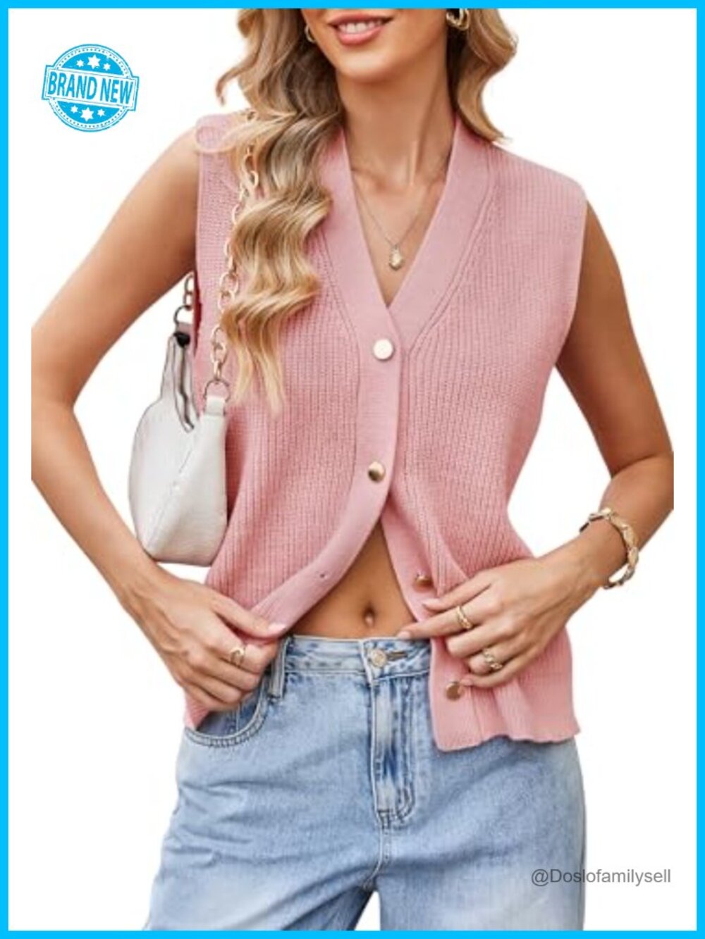 Sleeveless Button Down Cardigan Sweater Vest Knit V-Neck